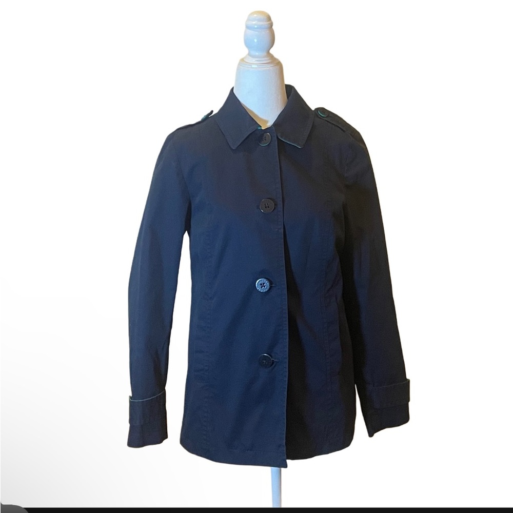 Women’s X Small Talbots Navy & Green All Weather mid-length trench coat